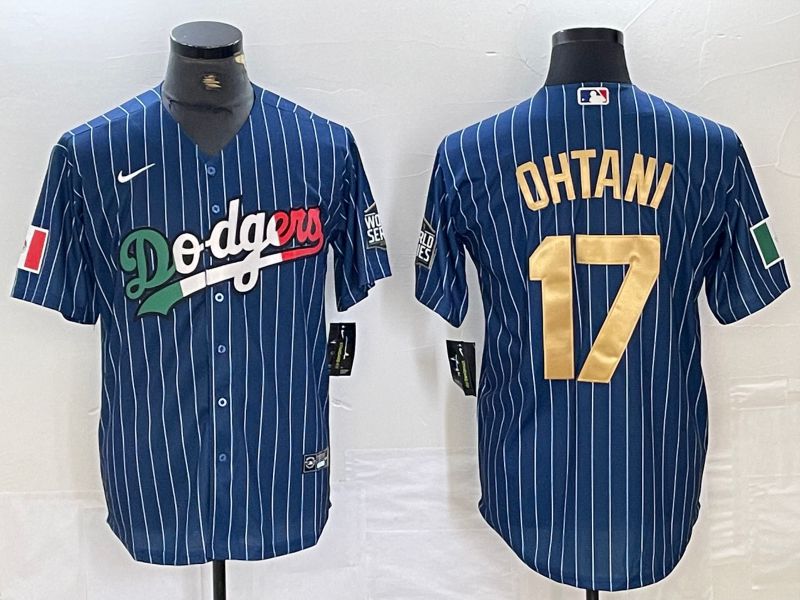 Men Los Angeles Dodgers 17 Ohtani Blue Stripe Nike Game MLB Jersey style 32